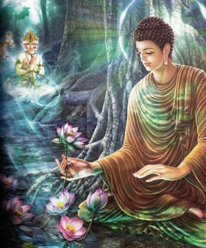 [Buddha with lotus and deva]